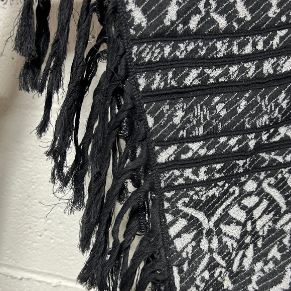 Free People Black Silver Boho Fringe Open Front Cardigan Kimono XS/S Oversized - Picture 10 of 13